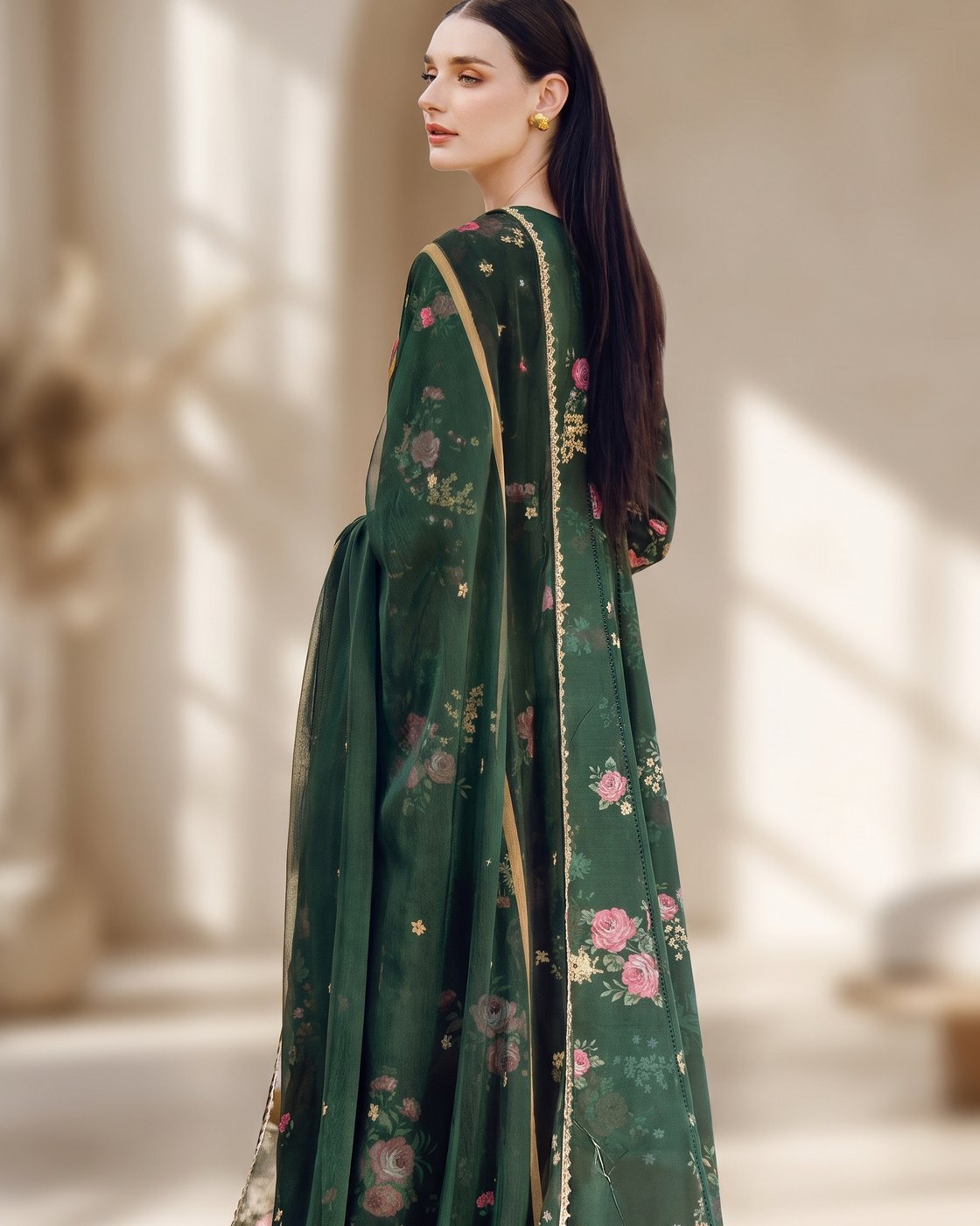 Farasha Aurea 03 Mystic Pine · 3 Piece Unstitched Lawn