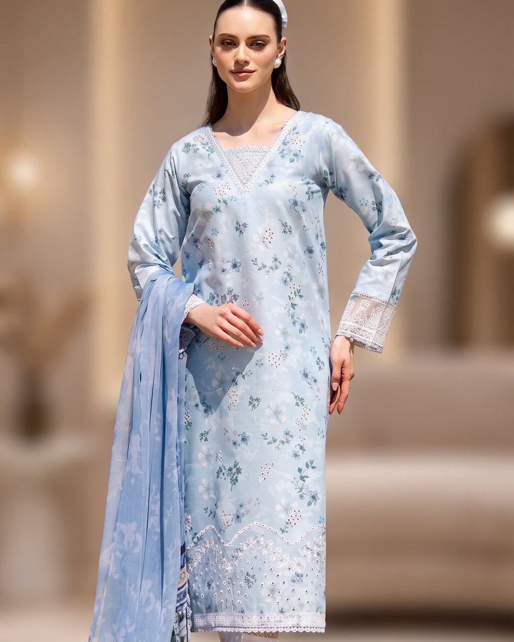 Farasha Aurea 04 Moonlit Blue · 3 Piece Unstitched Lawn