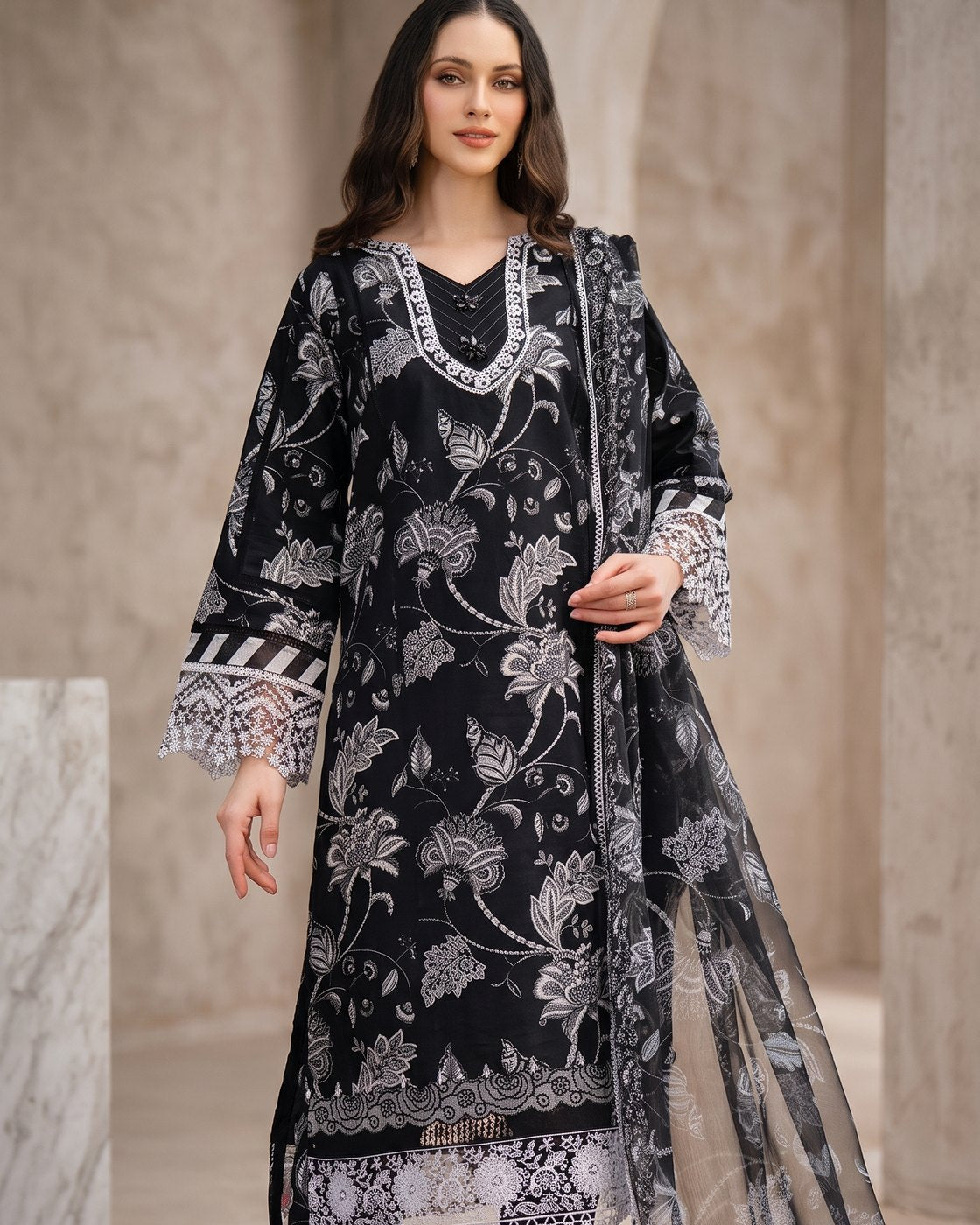 Farasha Aurea 05 Sable Dusk · 3 Piece Unstitched Lawn
