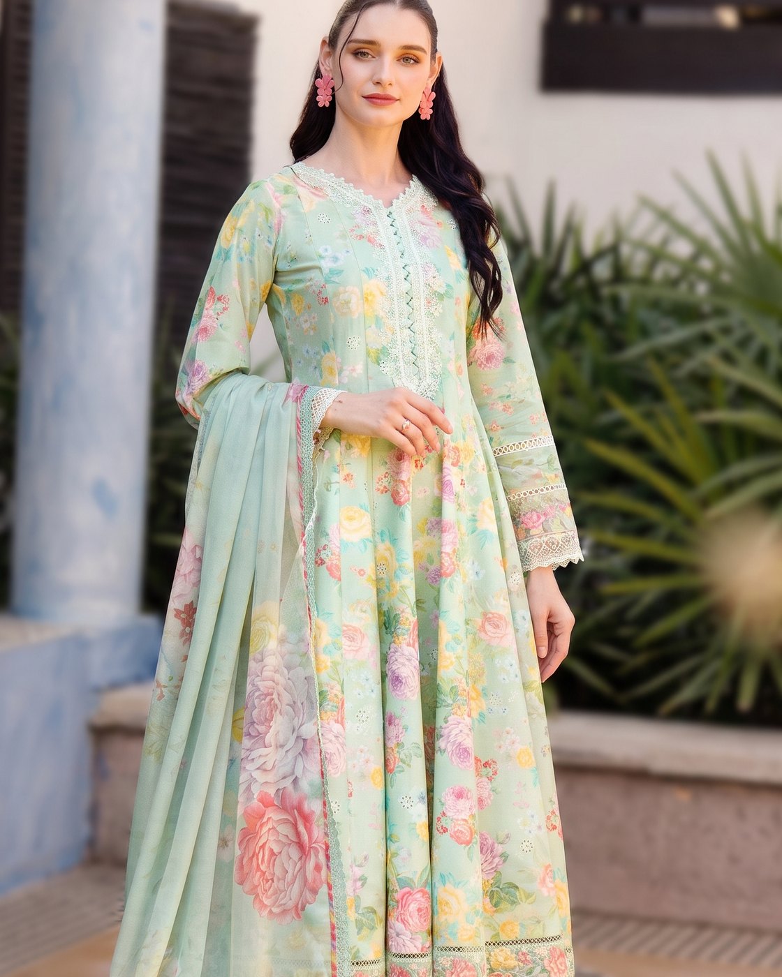 Farasha Aurea 12 Mint Dew · 3 Piece Unstitched Lawn