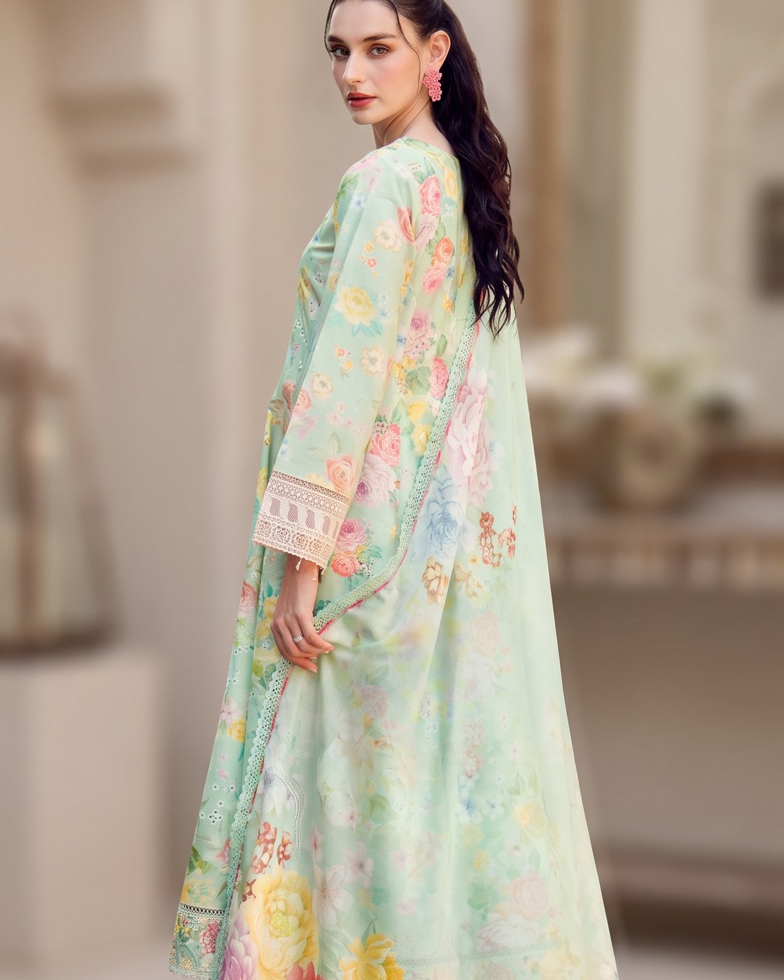 Farasha Aurea 12 Mint Dew · 3 Piece Unstitched Lawn