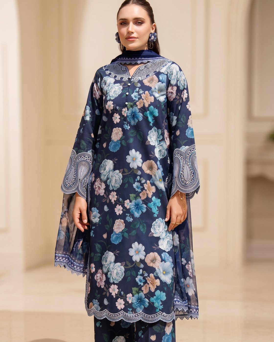 Farasha Aurea 13 Floral Blush · 3 Piece Unstitched Lawn