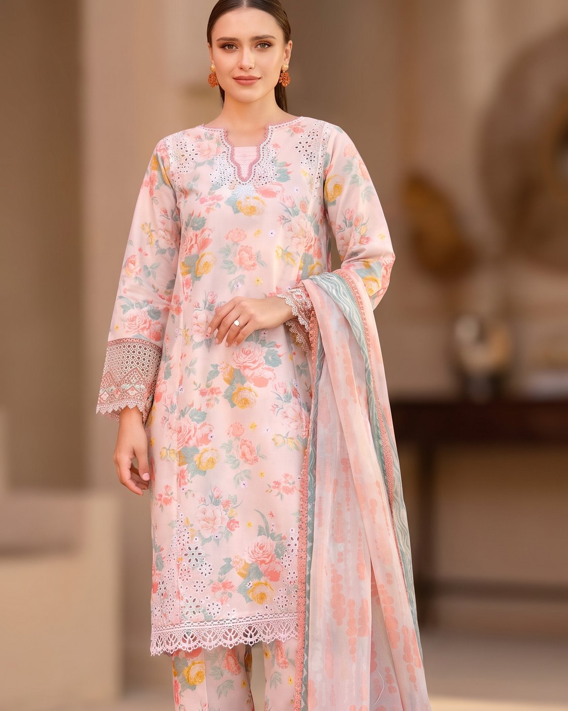 Farasha Aurea 14 Peach Glow · 3 Piece Unstitched Lawn