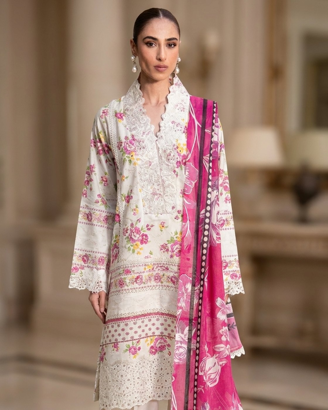 RajBari Schiffli Printkari 02 · 3 Piece Unstitched Lawn