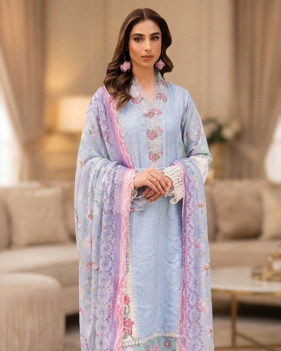 RajBari Schiffli Printkari 04 · 3 Piece Unstitched Lawn